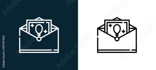 Two-color greeting card outline icon pair in black and white, editable stroke vector illustration for web, mobile apps, UI design, branding, and print from event