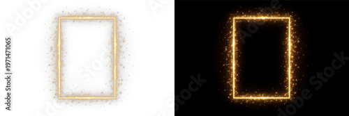 Fotografie Golden glowing sparkle frame border light rectangle decorative effect png overla