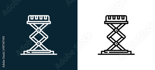 Two-color lift outline icon pair in black and white, editable stroke vector illustration for web, mobile apps, UI design, branding, and print from industrial process