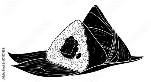 Traditional Chinese Zongzi Sticky Rice Dumpling Line Art Illustration Vector