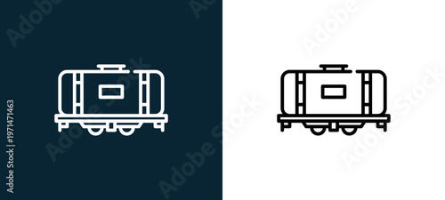 Two-color tank outline icon pair in black and white, editable stroke vector illustration for web, mobile apps, UI design, branding, and print from industrial process