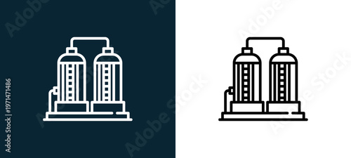 Two-color tank outline icon pair in black and white, editable stroke vector illustration for web, mobile apps, UI design, branding, and print from industrial process