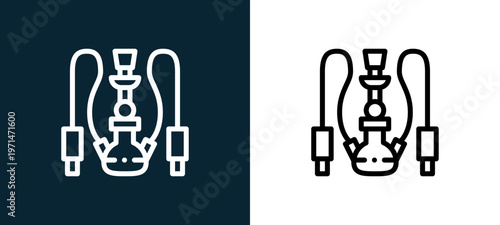 Two-color hookah outline icon pair in black and white, editable stroke vector illustration for web, mobile apps, UI design, branding, and print from desert