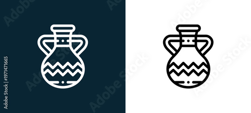 Two-color jug outline icon pair in black and white, editable stroke vector illustration for web, mobile apps, UI design, branding, and print from desert