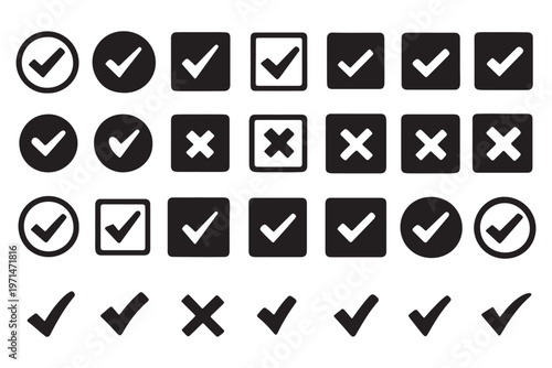 Check Cross Mark Icon Set Approval Denial Vote Validation Sign Symbols Vector Kit