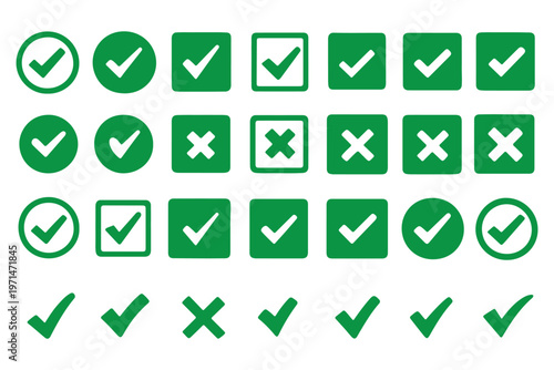 Check Cross Mark Icon Set Approval Denial Vote Validation Sign Symbols Vector Kit