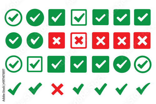 Check Cross Mark Icon Set Approval Denial Vote Validation Sign Symbols Vector Kit