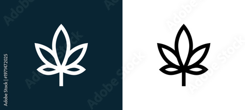 Two-color marijuana outline icon pair in black and white, editable stroke vector illustration for web, mobile apps, UI design, branding, and print from holland