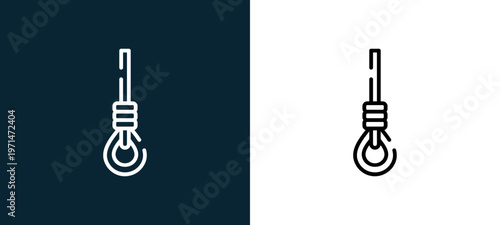 Two-color gallows outline icon pair in black and white, editable stroke vector illustration for web, mobile apps, UI design, branding, and print from pirates