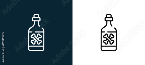 Two-color rum outline icon pair in black and white, editable stroke vector illustration for web, mobile apps, UI design, branding, and print from pirates