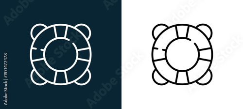 Two-color lifesaver outline icon pair in black and white, editable stroke vector illustration for web, mobile apps, UI design, branding, and print from pirates