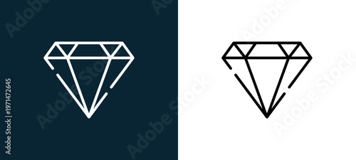 Two-color diamond outline icon pair in black and white, editable stroke vector illustration for web, mobile apps, UI design, branding, and print from pirates