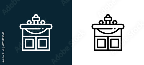 Two-color sink outline icon pair in black and white, editable stroke vector illustration for web, mobile apps, UI design, branding, and print from home and living