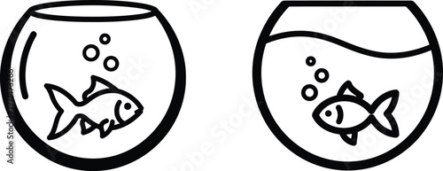 Two fish swimming in separate bowls with bubbles rising to the surface