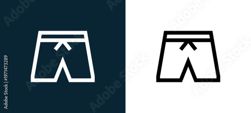 Two-color swimsuit outline icon pair in black and white, editable stroke vector illustration for web, mobile apps, UI design, branding, and print from water park