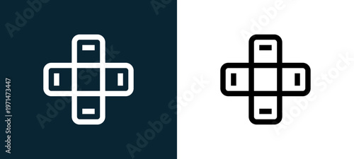 Two-color plaster outline icon pair in black and white, editable stroke vector illustration for web, mobile apps, UI design, branding, and print from water park