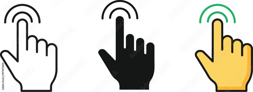 Fototapeta premium Touch gesture icons set featuring hand cursors tapping screen interface for mobile applications and digital user interaction web design