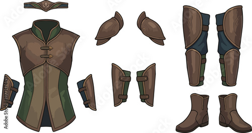 Brown leather armor costume pieces.