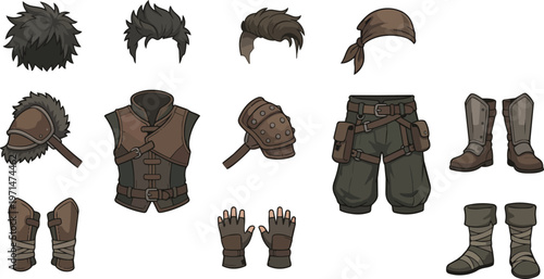 Collection of fantasy character body parts.