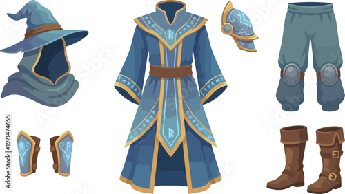 Fantasy costume blue robe accessories.
