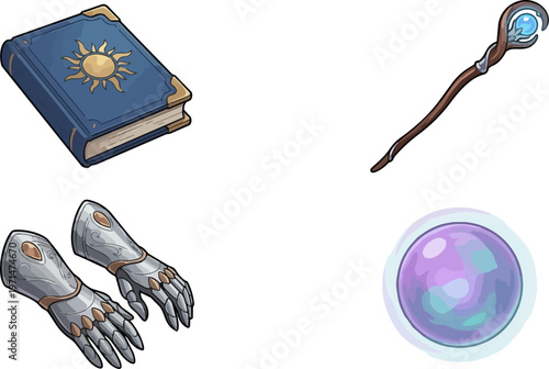 Fantasy magic book and objects.