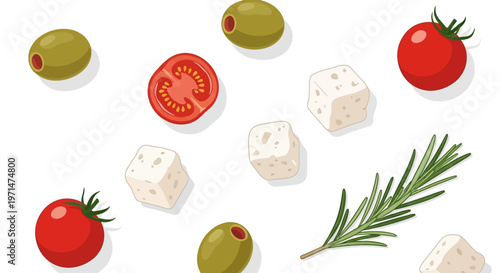 Fresh food ingredients on white background