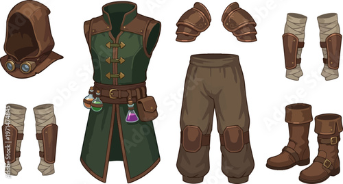 Medieval costume and leather boots accessories.
