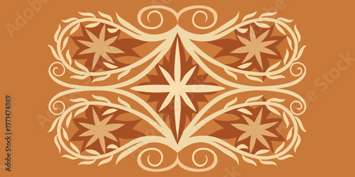 Symmetrical floral design in shades of orange and beige tones