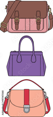 Handbag Icon Set Featuring Stylish Women Bags Including Shoulder, Tote, and Crossbody Designs for Fashion, Accessories, and Retail Design Use
