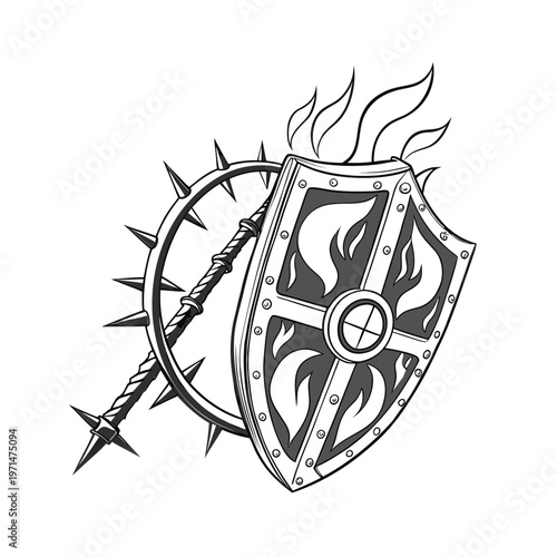 Vintage nautical vector set featuring an old shield with sword illustration alongside a ship wheel and anchor symbol for sea travel and business map design art