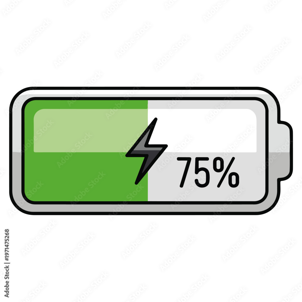 Fototapeta premium 75 Percent Charging Battery Status Flat Vector Icon