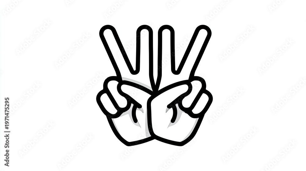 Fototapeta premium Stylized depiction of two hands forming the number three gesture against a white background