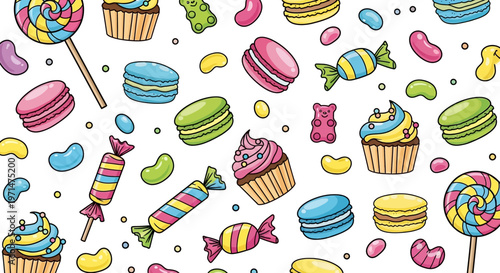 Colorful candy and sweet treats illustration seamless pattern