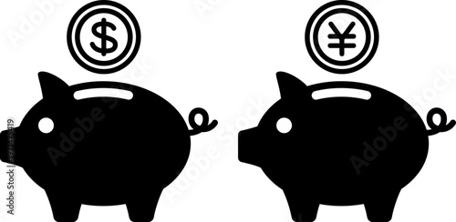 ブタの貯金箱のシンプルなアイコン。（Pig money box simple icon.）
