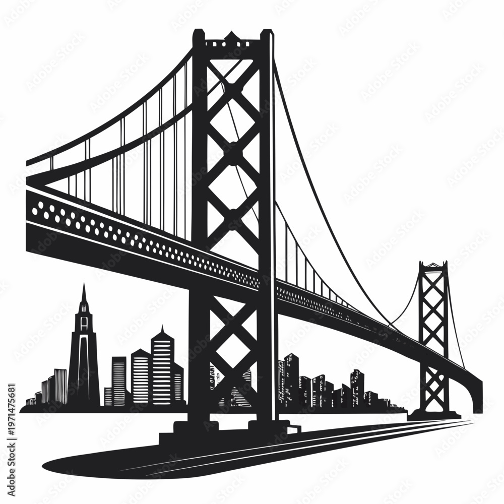 Fototapeta premium bridge silhouette with urban infrastructure architecture vector illustration 