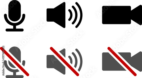 音声と映像を表すマイク・スピーカー・カメラのアイコン（Media Icons of Microphone, Speaker, and Video Camera）
