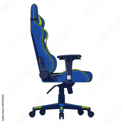 Blue Neon Green Gaming Chair Side Profile Vector Illustration