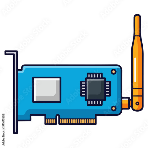 Blue Wireless WiFi Network Card Flat Vector Illustration