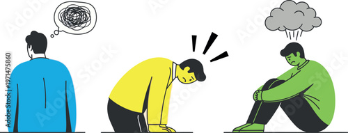 A series of illustrations depicting a man experiencing different emotions