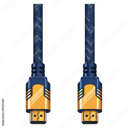 Braided Navy Gold Premium HDMI Cable Pair Vector Illustration