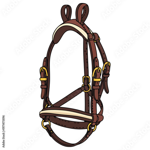Brown Leather Horse Halter Flat Vector Illustration