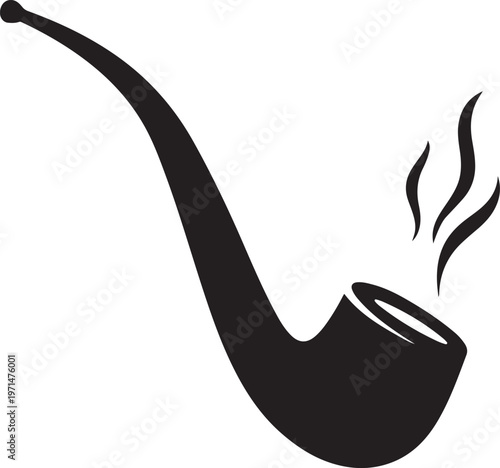 Vintage Smoking Pipe Silhouette Classic Tobacco Pipe with Smoke Vector Icon
