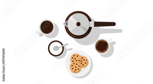 Coffee and cookies on a table top view