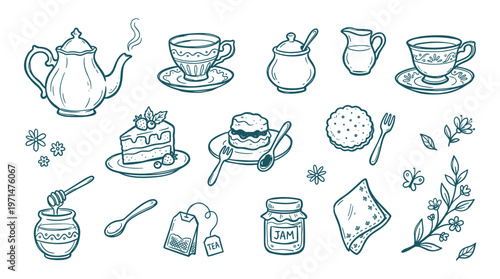 Charming Hand Drawn Tea Party Elements Collection for Culinary and Lifestyle Designs