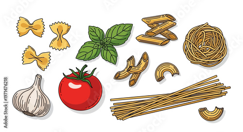 italian food ingredients pasta tomato garlic basil