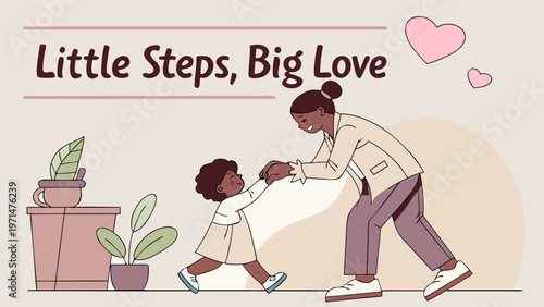 Cute parent and child interaction showing growth and support, warm family moment, ideal for parenting education, child development, and emotional design themes.