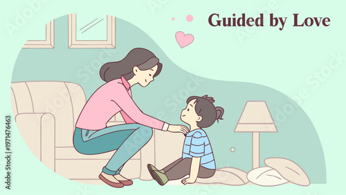 Gentle mother guiding child at home, nurturing and education concept, perfect for parenting, family care, learning moments, and emotional storytelling visuals.