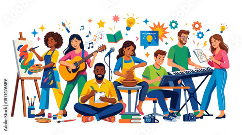 Diverse group of creative people artists.