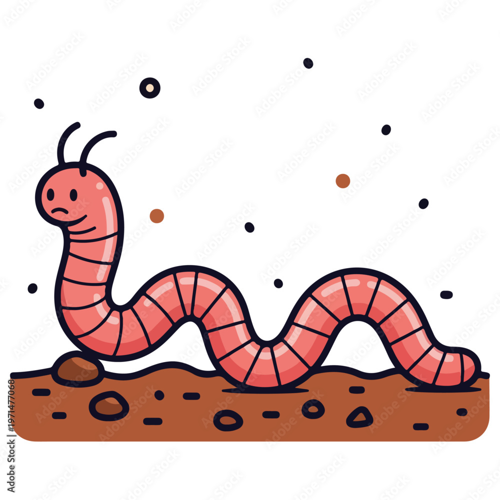 Obraz premium Cute Pink Earthworm Garden Soil Cartoon Vector Illustration