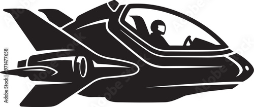 Black jet fighter, futuristic airplane, cockpit illustration, military aircraft